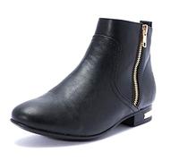 Tilly London New Womens Girls Chelsea Boots Flat Heel Ladies Elastic Biker Dealer Work Shoes Casual Ankle Black/Gold Zips