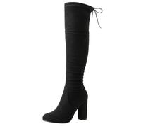 Tilly London Over-The-Knee Stretch Boots, Black Stretch Faux Suede, 4 inch Block Heel