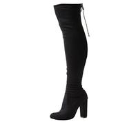 Tilly London Womens Wide Leg Thigh Over The Knee Wide Fit Stretch Black Suede Back Lace Block High Heel Boots