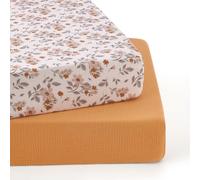 TILLYOU Muslin Fitted Sheets Set of 2 Bed Sheets Cot 70 x 140 cm 100% Cotton Fitted Sheet Baby Yellow Jasmine
