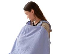 TILLYOU Nursing Cover for On the Go 70 x 100 cm Muslin Nursing Apron Nursing Scarf 100% Cotton Nursing Cover Breastfeeding Cover Blue