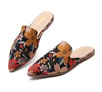 Tilocow Flat Mules for Women Closed Pointed Toe Backless Mule Fashion Comfortable Slides Mules Shoes Ladies Slip-on Loafers, Floral, 4 UK