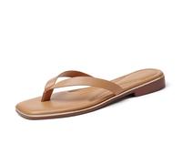 Tilocow Strappy Thong Flip Flops for Women Lightweight and Memory Foam Insole Dressy Comfortable Square Toe Slides Fashion Summer Sandals, Brown, 8 UK