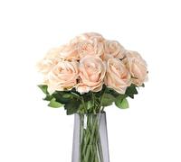TILONKJ 12 Pieces Champagne Artificial Roses for Weddings,Realistic Faux Rose,Artificial Flowers That Look Real,for Bridal Bouquets,Birthday Parties,Anniversaries,Gardens,Cemeteries
