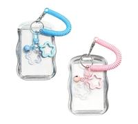 TILONKJ 2 Pcs Photo Card Holder with Cute Keychain, Acrylic Kpop Photocard Holder, Waterproof Transparent Photo Card Cas, Card Holder for ID Cards, Idol Photo Display and Bus Tickets,8.5 x 5.4 cm