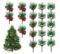 TILONKJ Artificial Pine Sprigs with Red Berries, 20-Pack for DIY Wreaths