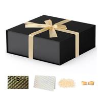 Tilswall Gift Box 7.5''x7.2''x2.8'' Black Gift Boxes with Magnetic Lids for Presents, Rectangle Collapsible Luxury Gift Box for Proposal, Wedding, Christmas, Birthday, Contains Card, Ribbon, Filler