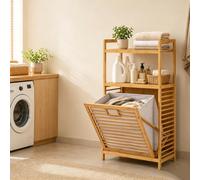 Tilt Out Laundry Hamper with Shelf, Corner Laundry Basket for Bedroom 40L | 2 in 1 Laundry Basket with Shelf, Bamboo Laundry Cabinet, Storage Bin for Towel Storage, Laundry Organiser Washing Basket