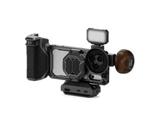 TILTA Khronos iPhone 17 Pro Case Ultimate Kit, Phone Cage Compatible with iPhone 17 Pro with Focus PD Handle, Cooling System and Circular Wooden Handle - Space Gray TK-IP17-PB-SG