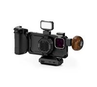 TILTA Khronos Phone Cage Compatible with iPhone 16 Pro Max with Wooden Handle, Cooling System, Focus PD Handle and Mini LED Panel Ultimate Kit - Black TK-IP16-PMB-B