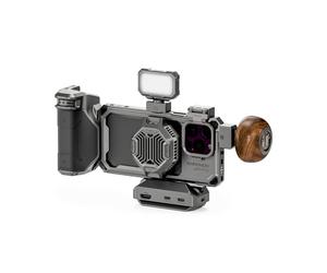 TILTA Khronos Phone Cage Compatible with iPhone 16 Pro Max with Wooden Handle, Cooling System, Focus PD Handle and Mini LED Panel Ultimate Kit - Space Gray TK-IP16-PMB-SG