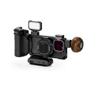 TILTA Khronos Phone Cage Compatible with iPhone 16 Pro with Wooden Handle, Cooling System, Focus PD Handle and Mini LED Panel Ultimate Kit - Black TK-IP16-PB-B
