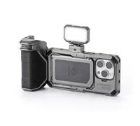 TILTA Khronos Phone Cage for iPhone 15 Pro with Mini LED Panel and Focus PD Handle, Aluminum Alloy Mobile Video Rig, Smartphone Case Stabilizer Basic Kit - Space Gray TK-IP15-PB-SG