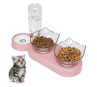 Tilted 15° Cat Bowl, Detachable Adjustable Cat Food Bowl with Stand, Cat Floating Water Bowl with Gravity Water Feeder, Anti-spill Pet Food Feeding Bowl for Cat and Puppy (pink)