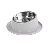 Tilted Cat Feeding Bowls - Raised Feeder, Non-Slip Dish | Stainless Steel Pet Bowl, Microwave Safe Container for Dogs, Home Feeding Station, Cage Use (Grey)