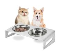 Tilted Raised Cat Bowls, Elevated 15°Orthopedic Bowls for Puppy or Dog, 4 Stainless Steel Pet Feeding Food Dishes Set, Durable Acrylic Stand, Easy to Clean (Marble)