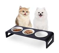 Tilted Raised Elevated Food and Water Bowls Stand for Cat or Small Dogs - Puppy's Clear Acrylic Stainless Steel 3 Dishes Holder for Boy or Girl Pet by WBhonghui (Black-3bowls)