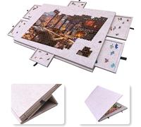 Tilting Puzzle Table with Jigsaw Stand Cover, Lightweight Felt Puzzle Plateau Board with 6 Colored Drawers, Portable Table for Games Adults Gift Light camel 1000 pieces [77 × 53.6 × 4.2 cm]