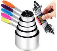 TILUCK Measuring Cups and Magnetic Measuring Spoons Set Stainless Steel Dry Measuring Cups 5 Measuring Cups & 6 Double Sided Stackable Magnetic Measuring Spoons & 1 Leveler … (11)