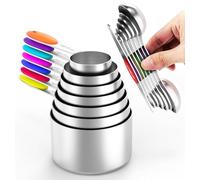TILUCK measuring cups and magnetic measuring spoons set, stainless steel measuring cups, 6 double-sided stainless steel measuring spoons & 1 leveler
