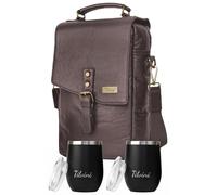 tilvini Insulated Leather Wine Bag With 2 Stainless Steel Wine Tumblers. Leather Wine Bottle Carrier Tote. Wine Bag For Travel, Airplane Accessories Wine Gifts For Men. Picnic Bag, Beach Wine Cooler