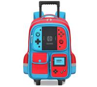 TILYTADLY Rolling Backpack for Boys - Gamer Backpack with Wheels Trolley School Bag for Teens, red-blue-Backpack only, S