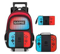 TILYTADLY Rolling Backpack for Boys - Gamer Backpack with Wheels Trolley School Bag for Teens, red-blue-Backpack set