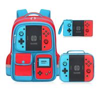 TILYTADLY School Backpack For Boys - Gamer Backpack For Middle-School Elementary Bookbag, Red-blue-backpack Set