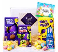 Tilz, Easter Eggs Hamper - Easter Hamper Gifts For Kids And Adults - Chocolate Hamper Bundle With Buttons, Freddo, Mini Eggs and Easter Eggs and Bunny Hunt Pack Tilz Card In Gift Box
