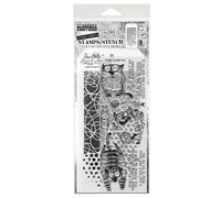 Tim Holtz Collection Stamper's Anonymous Doodle Dots and Flat Cats Mixed Media Stamp and Stencil Set THMM110