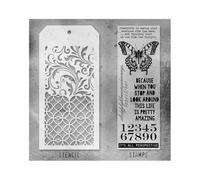 Tim Holtz Collection Stamper's Anonymous Tim Holtz Butterfly Flourish Latticework Mixed Media Stamp and Stencil Set THMM115F
