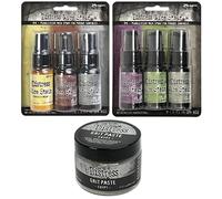 Tim Holtz Distress 2022 Halloween Mica Stains Sets #3 and #4 and Halloween Crypt Grit Paste - Limited Edition - 3 Item Bundle, red green