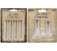 Tim Holtz idea-Ology 2021 Halloween Laboratory Test Tubes & Tim Holtz Corked Glass Flasks - Bundle of 2 Packages
