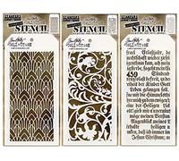 Tim Holtz Layering Full Size Stencils, Released October 2020, Script, Ironwork, Deco Arch, Bundle of 3 (THS147, THS148, THS149)