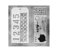 Stamper's Anonymous Tim Holtz Numbers Alphabet Textures Mixed Media Stamp and Stencil Set THMM122