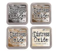 Tim Holtz Ranger Distress Oxide Ink Bundle E - Four 3" x 3" Pads - Black Soot, Walnut Stain, Vintage Photo, and Antique Linen