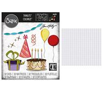 Tim Holtz Sizzix 2023 Everyday Collection Celebrate Colorize Thinlits, 32 Dies, Plus 400 Carnora 3D Foam Squares (666285 CAR3)