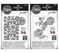 Tim Holtz Sizzix 3-D Texture Fades Mini Roses and Mini Botanical, Bundle of 2 Embossing Folders (665631 665632)
