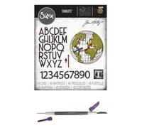 Tim Holtz Sizzix Thinlits Vault World Travel, 45 Dies, Carnora Two-Ended Die Release Gadget, 2 Item Bundle, silver