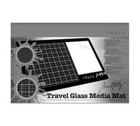 Tim Holtz Travel Glass Cutting Mat - Portable Work Surface with 8" x 8" Measuring Grid and Mixed Media Palette - Art Supplies with Carry Bag