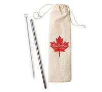 Tim Hortons Reusable Stainless Steel Straw, Cleaning Brush with Plastic Fibres and Linen Drawstring Bag