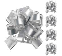 Tim&Lin 5 PCS Pull Bows 7 inches (17.7 cm) Large Gift Bows Silver Gift Wrap Bows Party Gift Ribbon Bows for Gift Baskets Wrapping Boxes or Flower Decorations