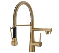 TIMACO Kitchen Tap Brushed Gold with Lock Extendable Shower - 360° Swivel Pull-Down Spray - High Pressure - Brushed Gold Kitchen Faucet
