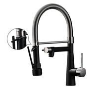 TIMACO Kitchen Tap with Lock Spray Head Extendable - 360° Swivel Single Lever Mixer Tap & Pull-Down Spray - High Pressure - Brushed Nickel and Black