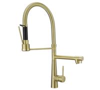 TIMACO Large Kitchen Tap with Spiral Spring, 22.36 Inches, 360° Swivel Sink Taps with Two Spouts, Kitchen Tap & Handheld Nozzles, High Pressure, Brushed Gold
