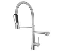 TIMACO Large Kitchen Tap with Spiral Spring, 22.36 Inches, 360° Swivel Sink Taps with Two Spouts, Kitchen Tap & Handheld Nozzles, High Pressure, Brushed Nickel