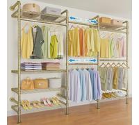 Timate F3 Garment Rack Heavy Duty Clothes Rack for Hanging Clothes, Expandable Industrial Pipe Wall Mounted Clothing Rack, Adjustable Storage Closet Wardrobe Closet Kit Walk in Closet Systems, Gold