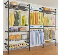 Timate F3 Garment Rack Heavy Duty Clothes Rack for Hanging Clothes, Expandable Industrial Pipe Wall Mounted Clothing Rack, Adjustable Storage Closet Wardrobe Closet Kit Walk in Closet Systems, Black