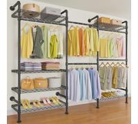 Timate F3 Garment Rack Heavy Duty Clothes Rack for Hanging Clothes, Expandable Industrial Pipe Wall Mounted Clothing Rack, Adjustable Storage Closet Wardrobe Closet Kit Walk in Closet Systems, Black