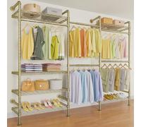 Timate F3 Garment Rack Heavy Duty Clothes Rack for Hanging Clothes, Industrial Pipe Wall Mounted Clothing Rack, Adjustable Storage Closet Wardrobe Closet, Closet Kit for Walk in Closet Systems, Gold